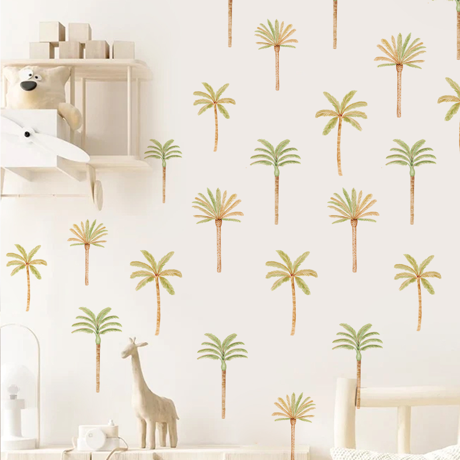 Baby Nursery Vinyl Wall Stickers - Boho สติกเกอร์ติดผนังต้นมะพร้าวต้นปาล์มสำหรับเด็กทารกหญิงเด็กผู้ชายห้องสถานรับเลี้ยงเด็กศิลปะบนผนังรูปลอกการตกแต่งบ้านห้องนอนเด็ก