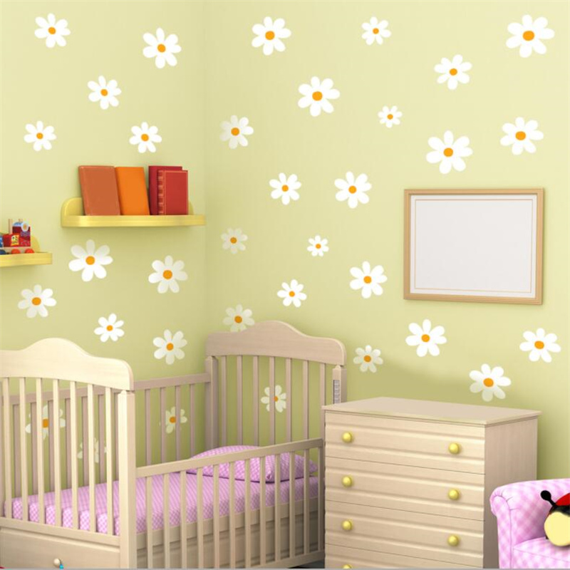 Baby Nursery Plants - ดอกไม้เดซี่สติ๊กเกอร์ติดผนัง 30x60 ซม. สติ๊กเกอร์ติดผนังตกแต่งสำหรับห้องเด็กผู้หญิงห้องนอนเด็กห้องนั่งเล่นเด็กทารก