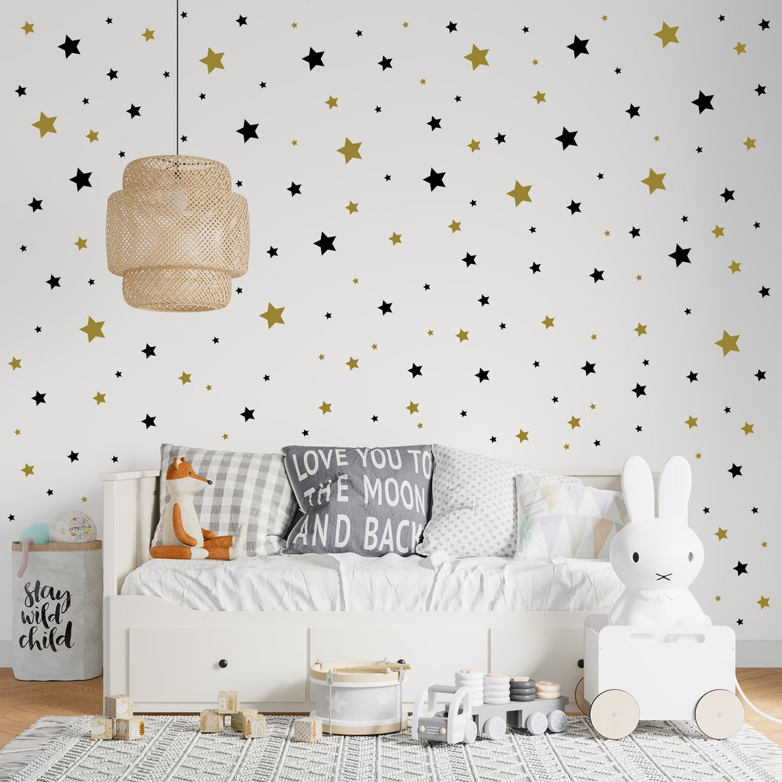 Baby Nursery Set Furniture - การ์ตูน 65 ชิ้น Star สติ๊กเกอร์ติดผนังเด็กทารกเด็ก Nordic