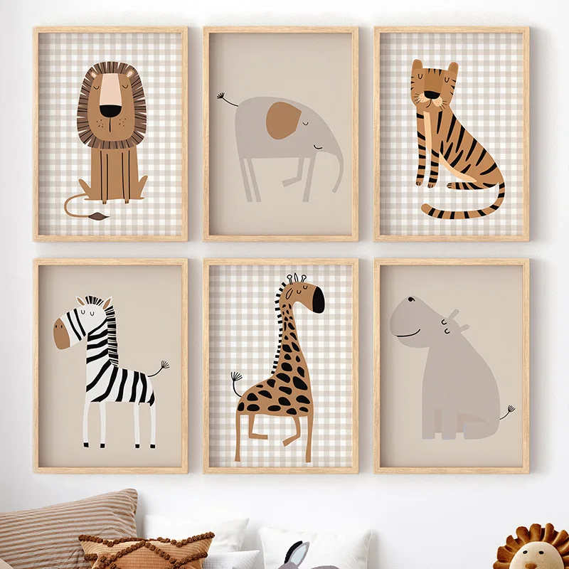 Baby Nursery Giraffe - (ไม่มีกรอบ) ภาพวาดสัตว์ป่า ลายสิงโต เสือ ช้าง ยีราฟ