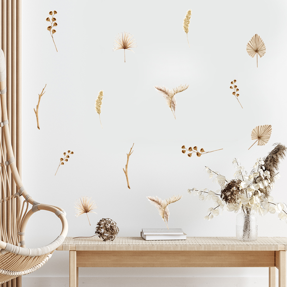Baby Nursery Plants - Boho แห้งใบผ้าฝ้าย Botanical สีน้ำสติ๊กเกอร์ติดผนังเนอสเซอรี่เด็กที่ถอดออกได้กำแพง Decals เด็กห้องนอนเด็กตกแต่งบ้าน