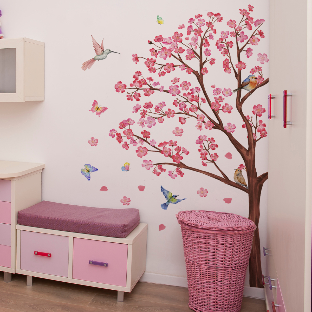 Baby Nursery Plants - สติ๊กเกอร์ติดผนังลายดอกไม้นกสีน้ำ สำหรับตกแต่งห้องนั่งเล่น ห้องนอน ห้องเด็ก ห้องเด็กอ่อน ของตกแต่งบ้าน