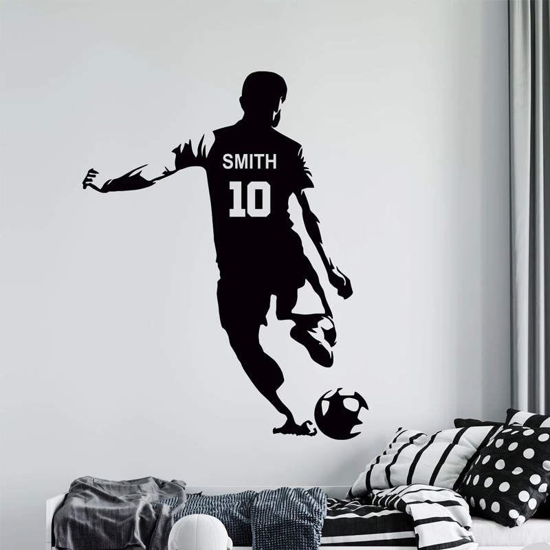 Baby Nursery Vinyl - ส่วนบุคคลฟุตบอลชื่อและหมายเลขสติ๊กเกอร์ติดผนังไวนิล Art Home Decor เด็กห้องวัยรุ่นห้องนอนฟุตบอล Decals
