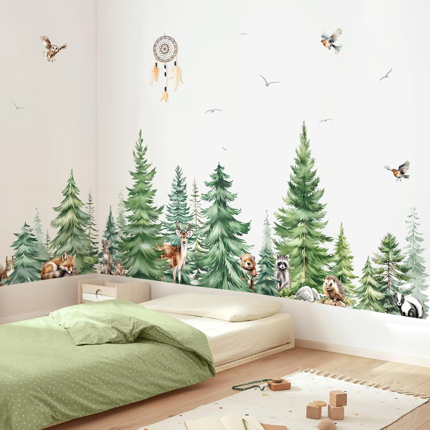 Baby Nursery Plants - สติ๊กเกอร์ติดผนังลายต้นสนสีน้ำขนาดใหญ่ ลายสัตว์ สำหรับห้องเด็ก ห้องนอน ป่าไม้ ต้นไม้