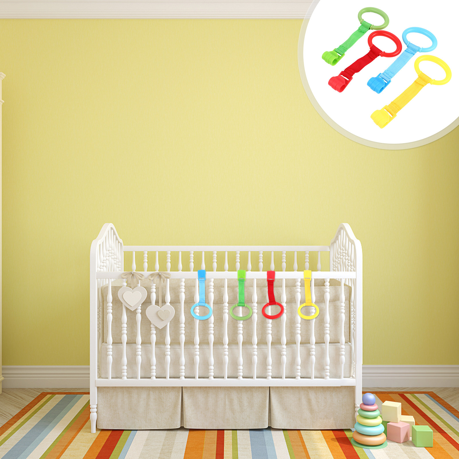 Baby Nursery Crib - 4 ชิ้น ห่วงจับสำหรับเตียงเด็ก ห่วงจับมือสำหรับเปลเด็ก แข็งแรง ออกแบบตามหลักสรีรศาสตร์