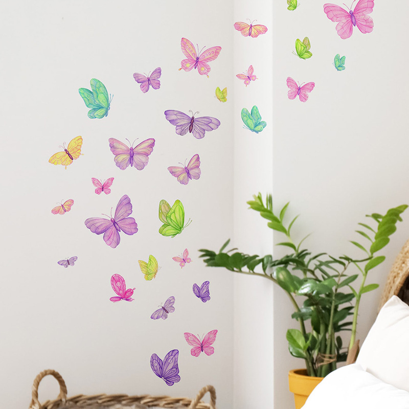Baby Nursery Vinyl - โรแมนติกผีเสื้อสติ๊กเกอร์ติดผนัง Creative Home Wall Decor Self-กาวเด็กตกแต่งห้องนอนพื้นหลัง