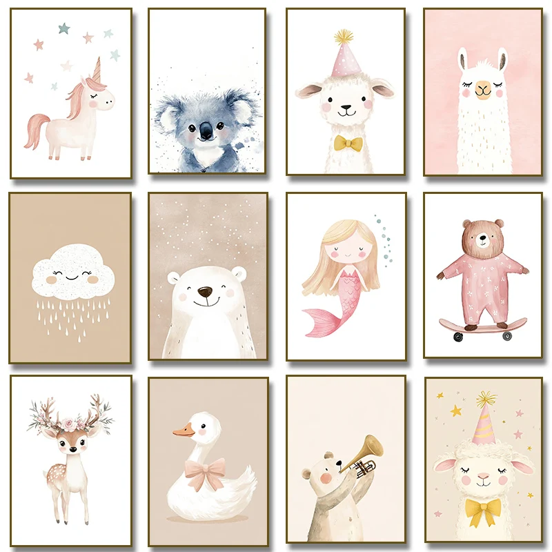 Baby Nursery Room - น่ารักสีน้ํายูนิคอร์น Mermaid Llama Goose Deer Bear