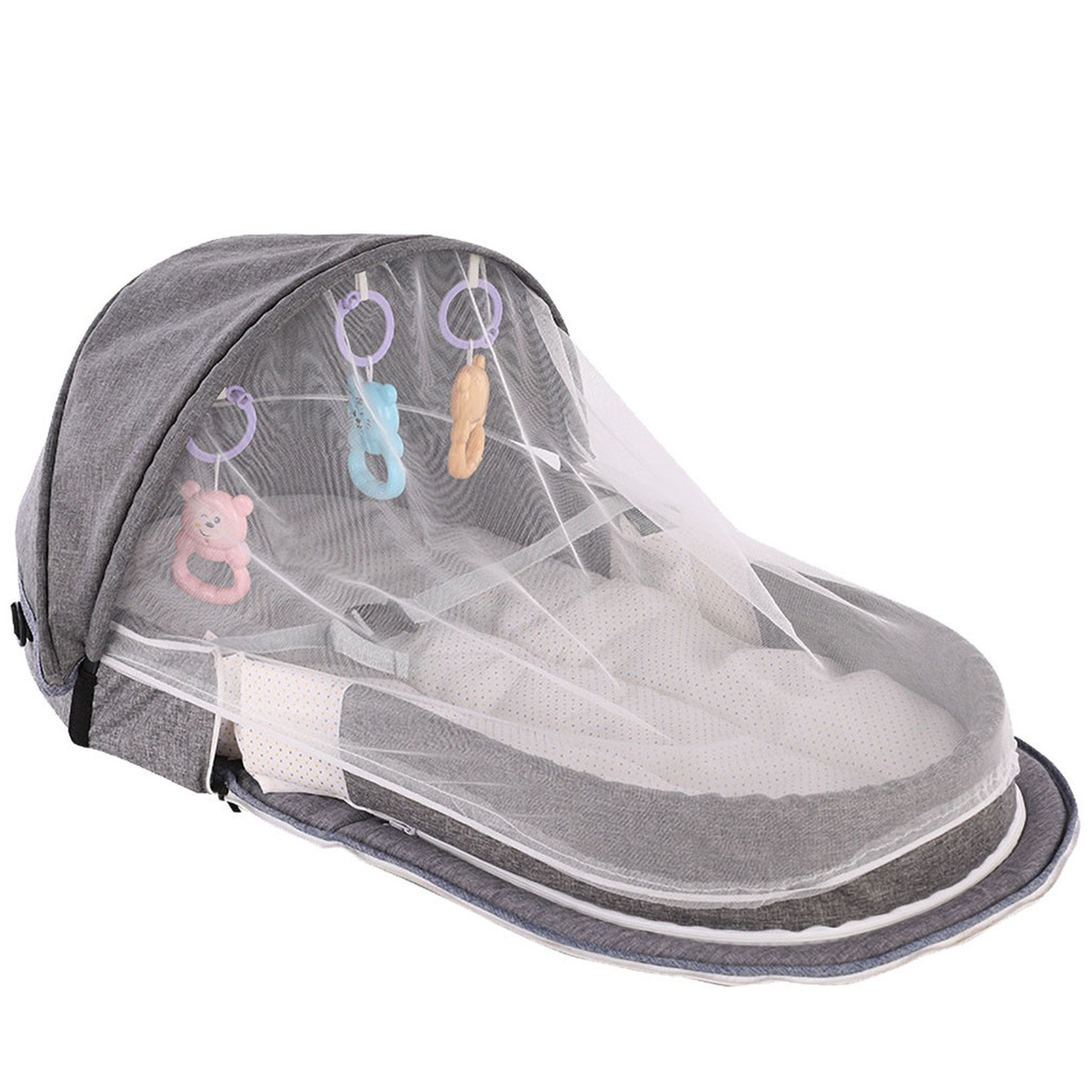 Baby Nursery Hamper - เตียงเด็กแบบพกพาพับได้พร้อมตาข่ายและกันสาดเตียงเด็กทารกเตียงเด็กทารกที่นอนเด็กเล็กแบบพกพาสำหรับตั้งแคมป์เปลเด็ก