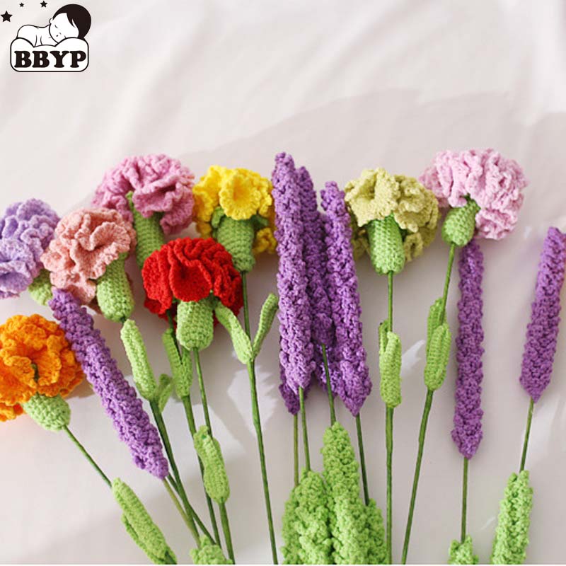 Baby Nursery Plants - Handmade โครเชต์เส้นด้าย Rose การตกแต่งบ้านขนสัตว์ถักมือ Carnation ดอกไม้ประดิษฐ์พืชที่สวยงามเด็กทารกห้องเด็ก
