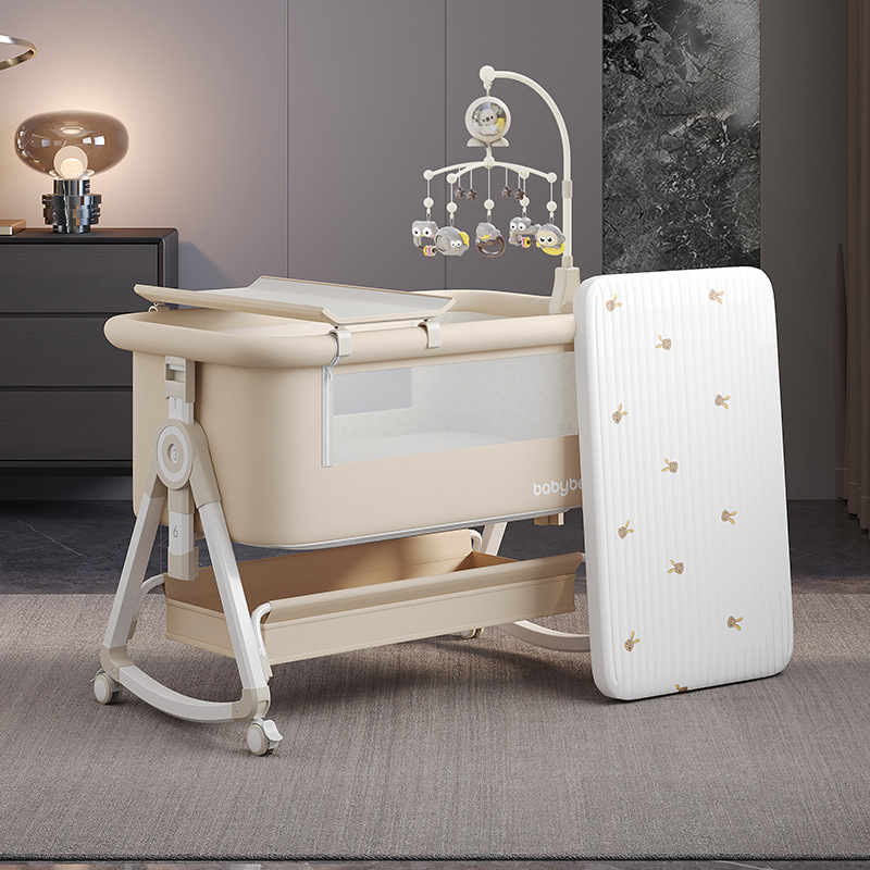 Baby Nursery Trolley - เปลเด็กอ่อนแบบพกพา ปรับระดับได้ พับเก็บได้ พร้อมที่นอน ล้อเลื่อน ตะกร้าเก็บของ