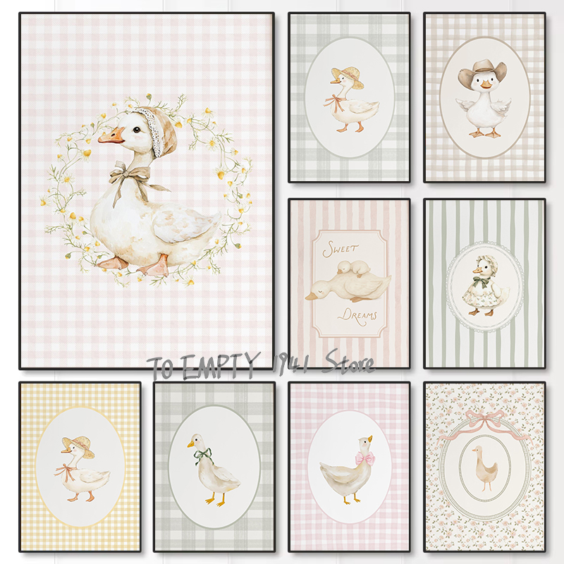 Baby Nursery Room - โปสเตอร์ภาพวาดบนผ้าแคนวาสลายห่านน้อยแสนซน ลูกเป็ด ลูกห่าน ของตกแต่งบ้าน ห้องเด็ก