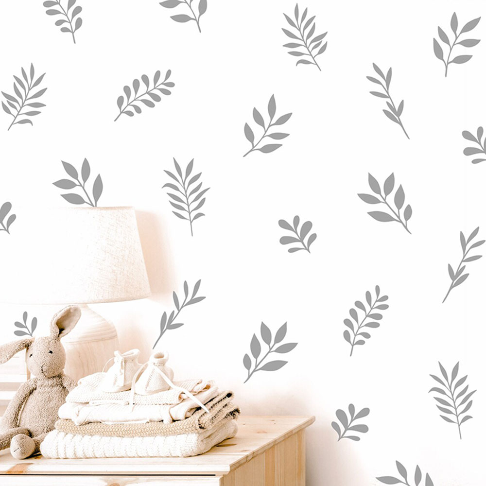 Baby Nursery Vinyl Wall Stickers - 41 ชิ้น Botanical Leaf สติ๊กเกอร์ติดผนังห้องเด็กเล่นห้องนอนธรรมชาติต้นไม้ใบรูปลอกผนังเด็กทารกไวนิล Home
