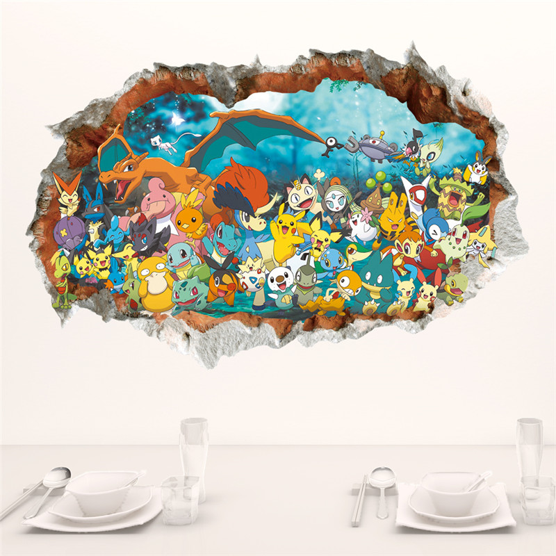 Baby Nursery Vinyl - สติกเกอร์ติดผนังการ์ตูน Pokémon Pikachu สำหรับห้องเด็กของขวัญห้องรับแขกห้องนอนตกแต่งผนังเด็กสติ๊กเกอร์แปะประตูโปสเตอร์น่ารัก