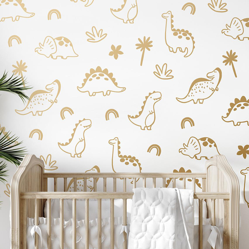 Baby Nursery Vinyl Wall Stickers - เรขาคณิตไดโนเสาร์ Rainbow สติ๊กเกอร์ติดผนังป่าป่า Dino สัตว์รูปลอกผนังเด็กทารกเด็กไวนิล