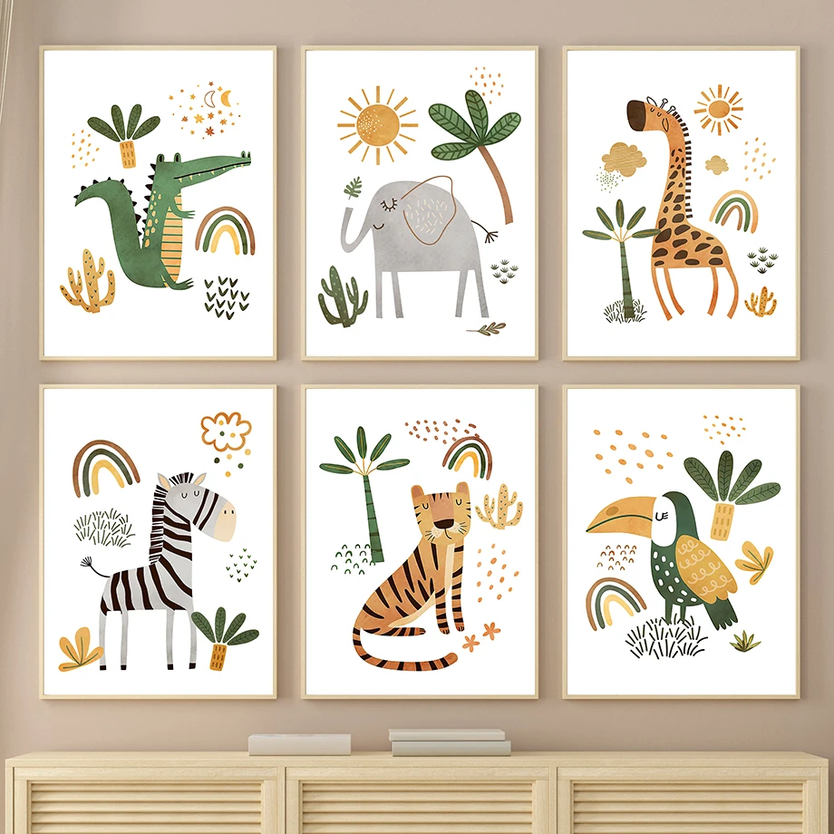 Baby Nursery Plants - ยีราฟช้าง Tiger ZEBRA Toucan สัตว์ป่า Wall