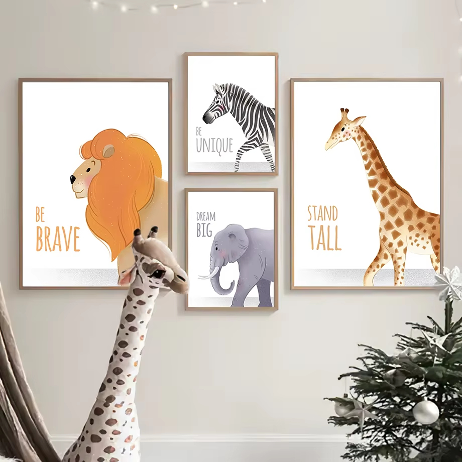 Baby Nursery Giraffe - คําคมสร้างแรงบันดาลใจ Nursery Wall Art ภาพจิตรกรรมฝาผนังช้างยีราฟสิงโตแรดภาพวาดผ้าใบโปสเตอร์พิมพ์ภาพตกแต่งห้องเด็ก