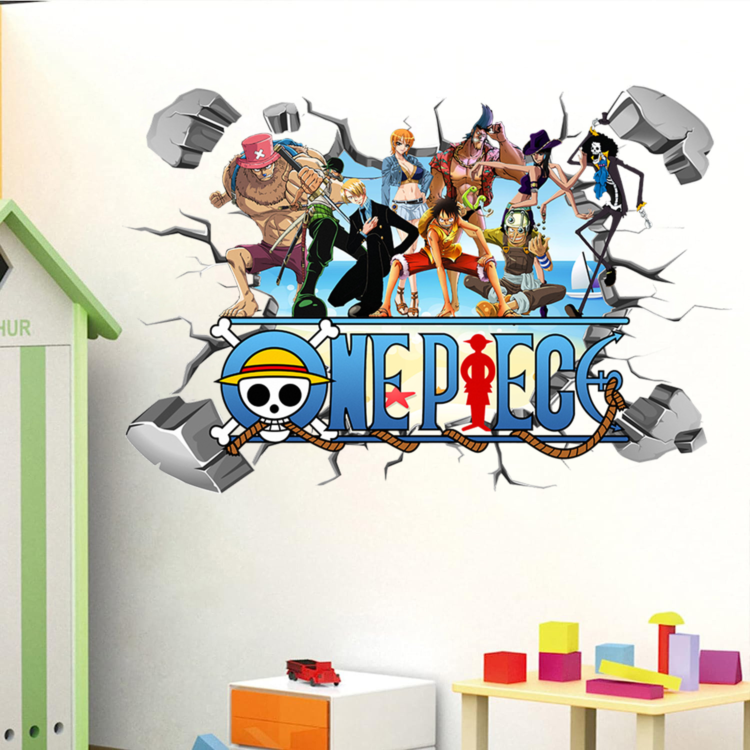 Baby Nursery Vinyl - การ์ตูนวันพีช ลูฟี่ 3D สติ๊กเกอร์ติดผนังสำหรับตกแต่งห้องเด็กตกแต่งห้องนอนตกแต่งบ้านภาพยนตร์สติกเกอร์แบบมีกาวในตัว