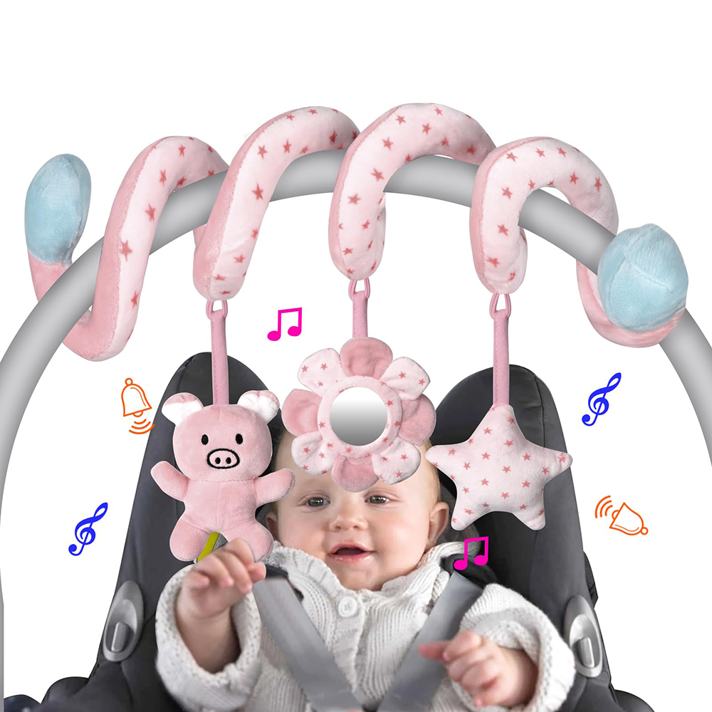 Baby Nursery Trolley - รถที่นั่งเด็กทารกกิจกรรมเกลียวแขวนของเล่นรถเข็นเด็กบาร์เปล Bassinet โทรศัพท์มือถือพร้อมกระจก BB Squeaker และ