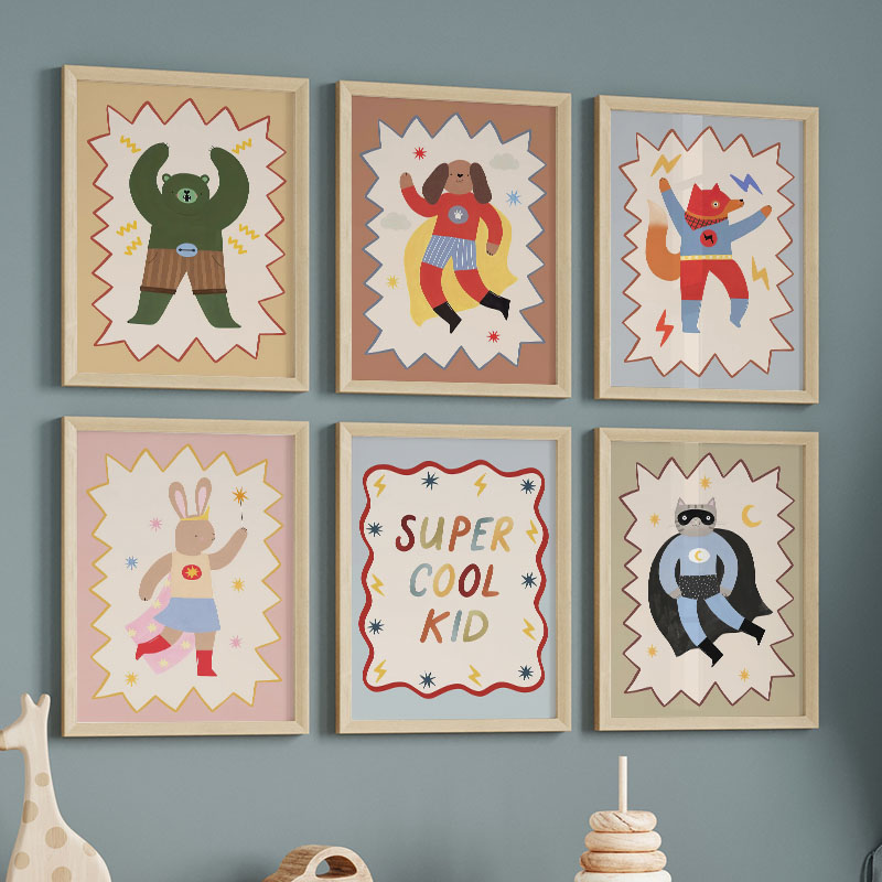 Baby Nursery Room - ภาพวาดการ์ตูนตลกๆ สุดเท่ห์ สำหรับตกแต่งผนังห้องเด็ก ลายหมี กระต่าย สุนัขจิ้งจอก