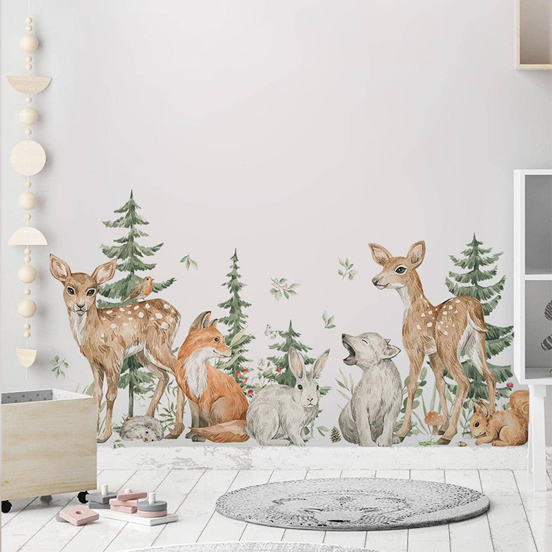 การ์ตูนสีน้ําสัตว์ป่ากวางพืชสต - Baby Nursery Plants บทวิจารณ์และราคา