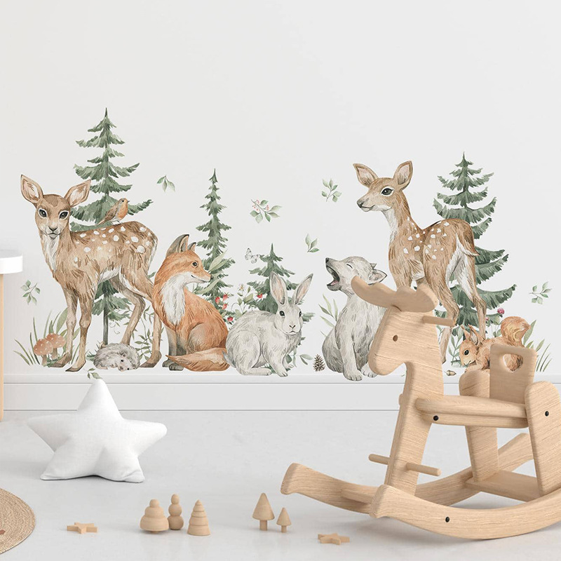 การ์ตูนสีน้ําสัตว์ป่ากวางพืชสต - Baby Nursery Plants บทวิจารณ์และราคา