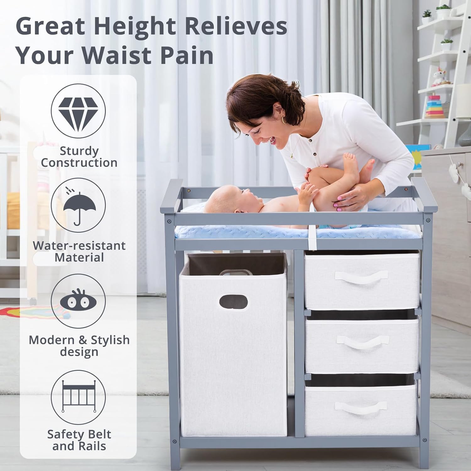 โต๊ะเปลี่ยนผ้าอ้อมเด็กพร้อมแผ่ - Baby Nursery Unit บทวิจารณ์และราคา