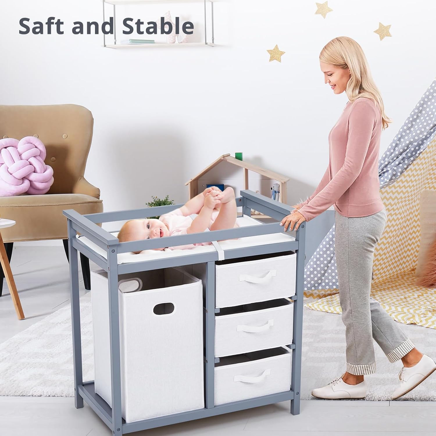 โต๊ะเปลี่ยนผ้าอ้อมเด็กพร้อมแผ่ - Baby Nursery Unit บทวิจารณ์และราคา