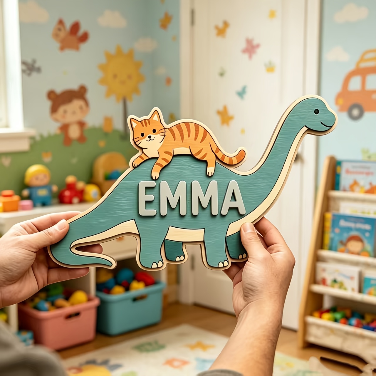 ป้ายชื่อห้องรูปแมวขี่ไดโนเสาร์ - Baby Nursery Room บทวิจารณ์และราคา
