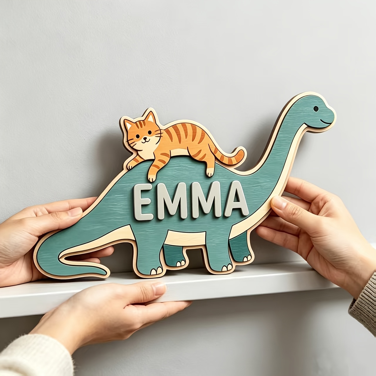 ป้ายชื่อห้องรูปแมวขี่ไดโนเสาร์ - Baby Nursery Room บทวิจารณ์และราคา
