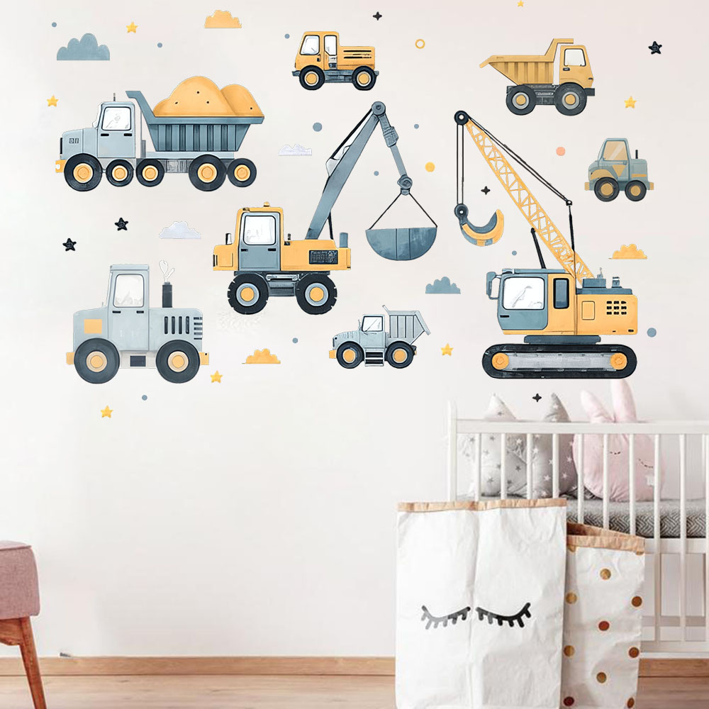 การ์ตูนรถขุดยานพาหนะชุดสติ๊กเก - Baby Nursery Vinyl บทวิจารณ์และราคา