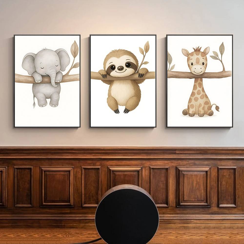 ภาพศิลปะติดผนังลายสัตว์น่ารักส - Baby Nursery Wallpaper Neutral บทวิจารณ์และราคา
