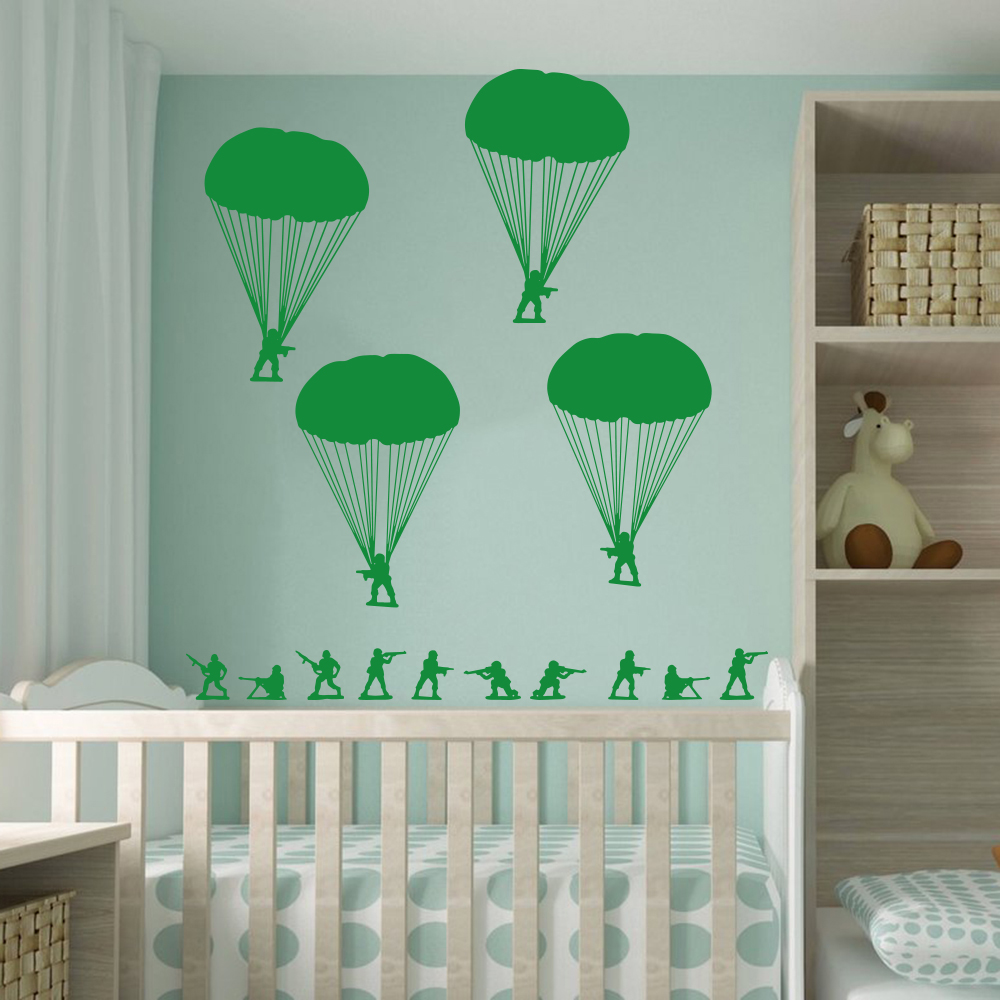 Army Men ทหาร Paratroopers สติ - Baby Nursery Vinyl Wall Stickers บทวิจารณ์และราคา
