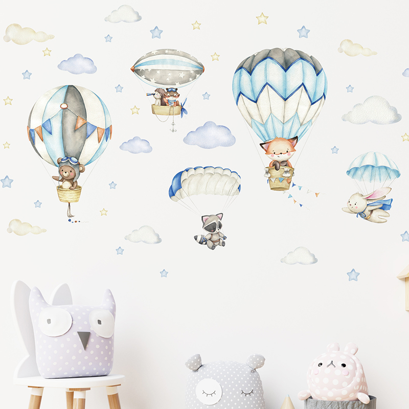 การ์ตูนสัตว์น่ารัก Hot Air บอล - Baby Nursery Vinyl บทวิจารณ์และราคา