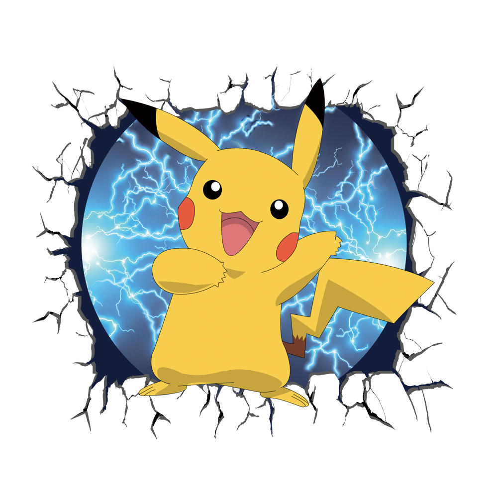 3D Broken Wall การ์ตูน Pikachu - Baby Nursery Vinyl บทวิจารณ์และราคา