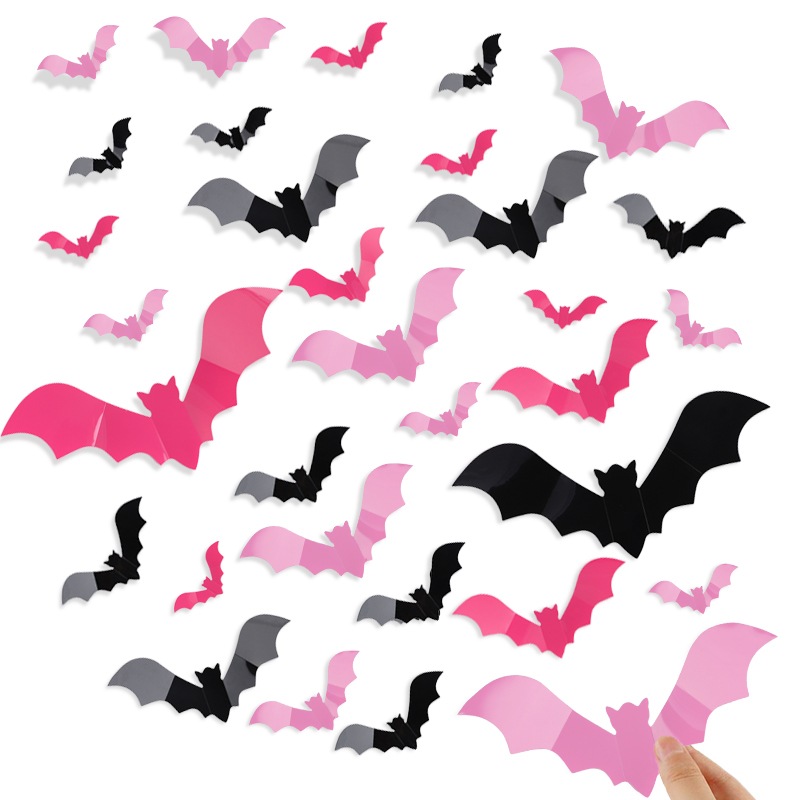 24/48Pcs ฮาโลวีนค้างคาวสีชมพูส - Baby Nursery Vinyl บทวิจารณ์และราคา