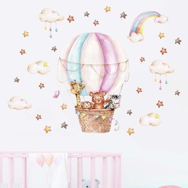 สีน้ำสีชมพูบอลลูนลมร้อนสัตว์น่ - Baby Nursery Vinyl Wall Stickers บทวิจารณ์และราคา