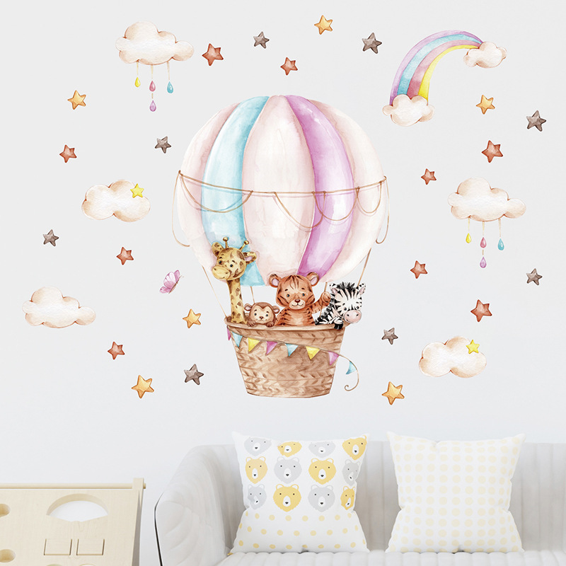 สีน้ำสีชมพูบอลลูนลมร้อนสัตว์น่ - Baby Nursery Vinyl Wall Stickers บทวิจารณ์และราคา