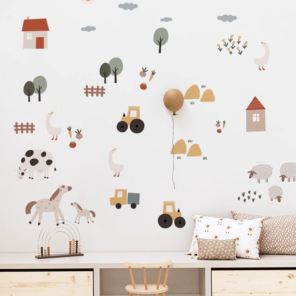 Boho การ์ตูนน่ารักวัวฟาร์มสัตว - Baby Nursery Vinyl Wall Stickers บทวิจารณ์และราคา