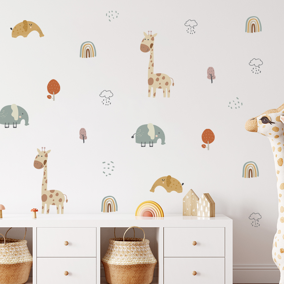การ์ตูนยีราฟช้างสัตว์สติ๊กเกอร - Baby Nursery Plants บทวิจารณ์และราคา