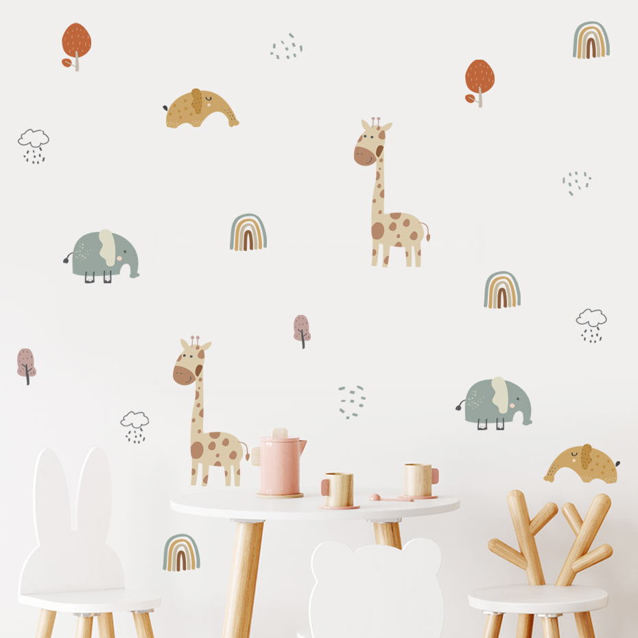 การ์ตูนยีราฟช้างสัตว์สติ๊กเกอร - Baby Nursery Plants บทวิจารณ์และราคา
