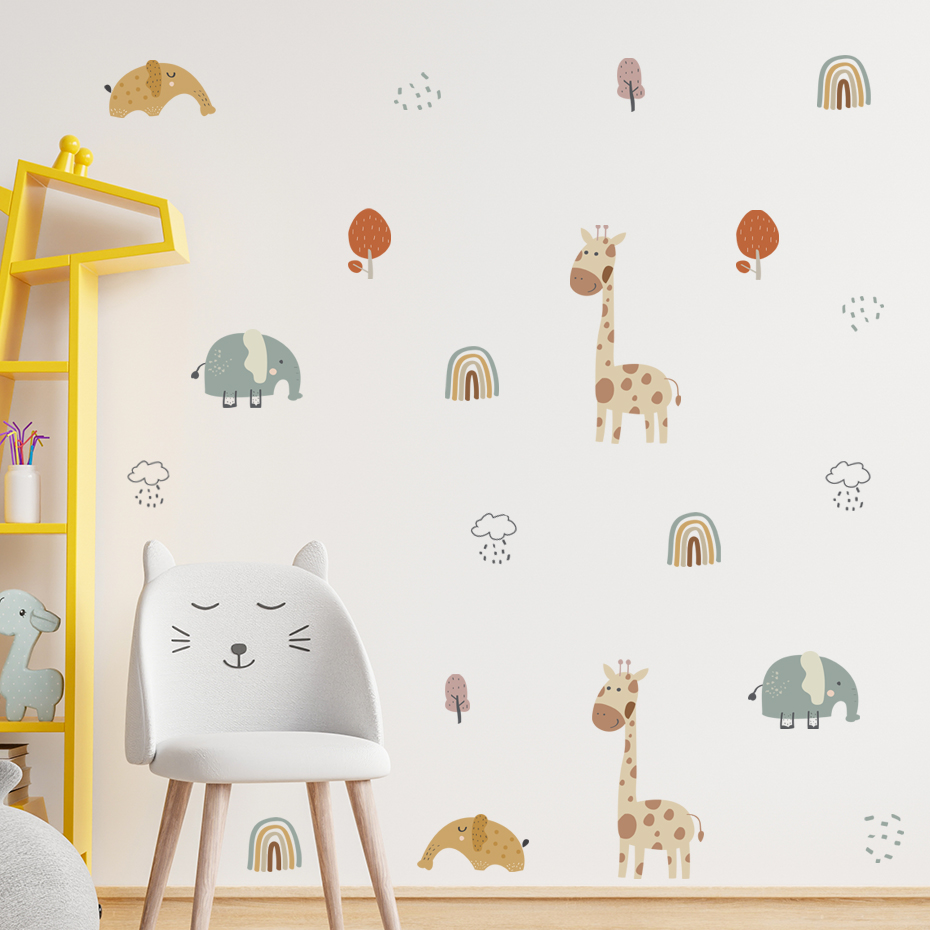 การ์ตูนยีราฟช้างสัตว์สติ๊กเกอร - Baby Nursery Plants บทวิจารณ์และราคา