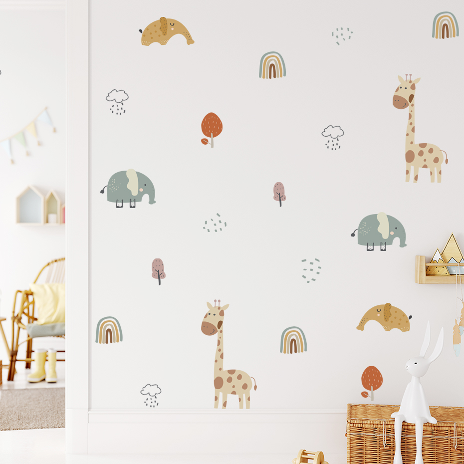 การ์ตูนยีราฟช้างสัตว์สติ๊กเกอร - Baby Nursery Plants บทวิจารณ์และราคา